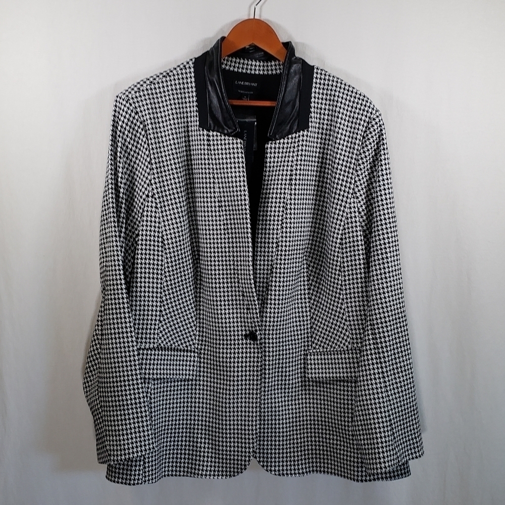 Lane Bryant "The  Bryant" Blazer Black White Houndstooth Size 28 NWT